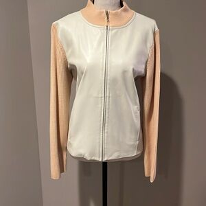 Pendleton Merino Wool Leather Front Zip Sweater Jacket